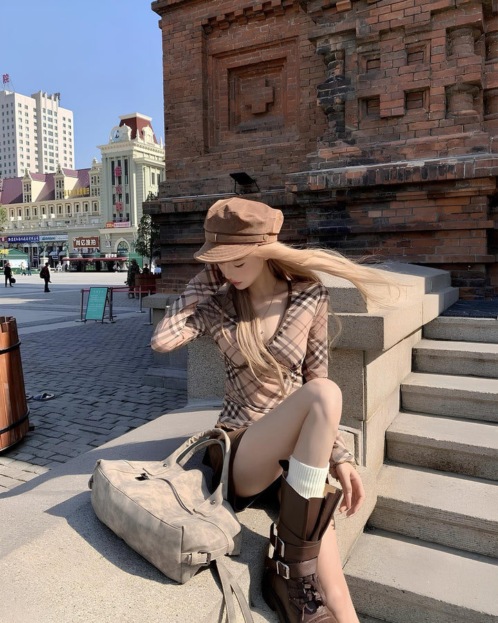 チェックアシメスリムトップス　Mc 642