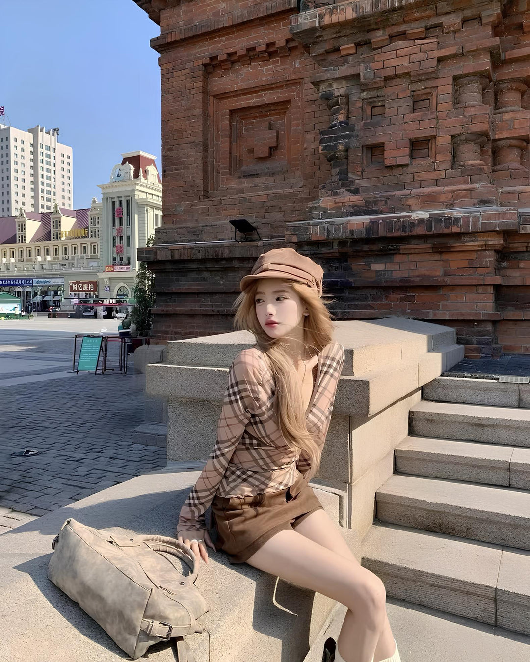 チェックアシメスリムトップス　Mc 642