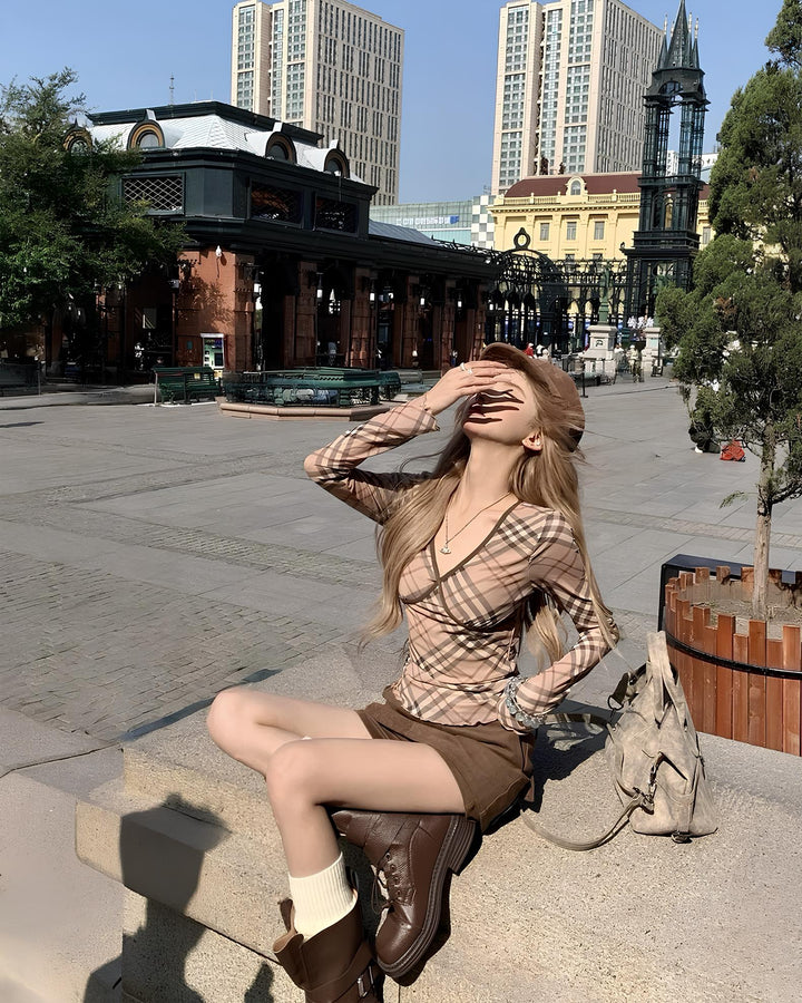 チェックアシメスリムトップス　Mc 642