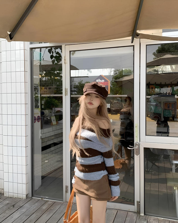 オフショルボーダーニットトップス Mc 644