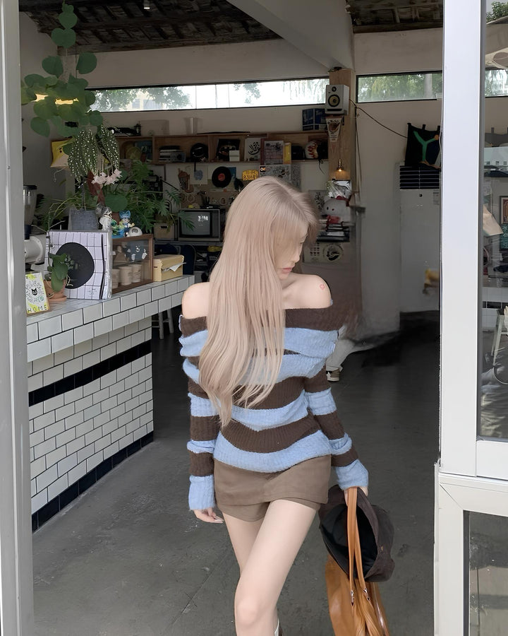 オフショルボーダーニットトップス Mc 644