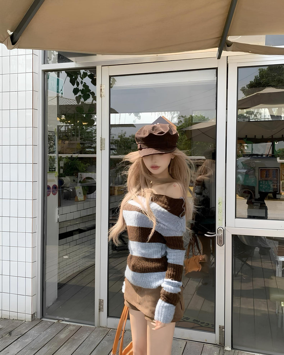 オフショルボーダーニットトップス Mc 644