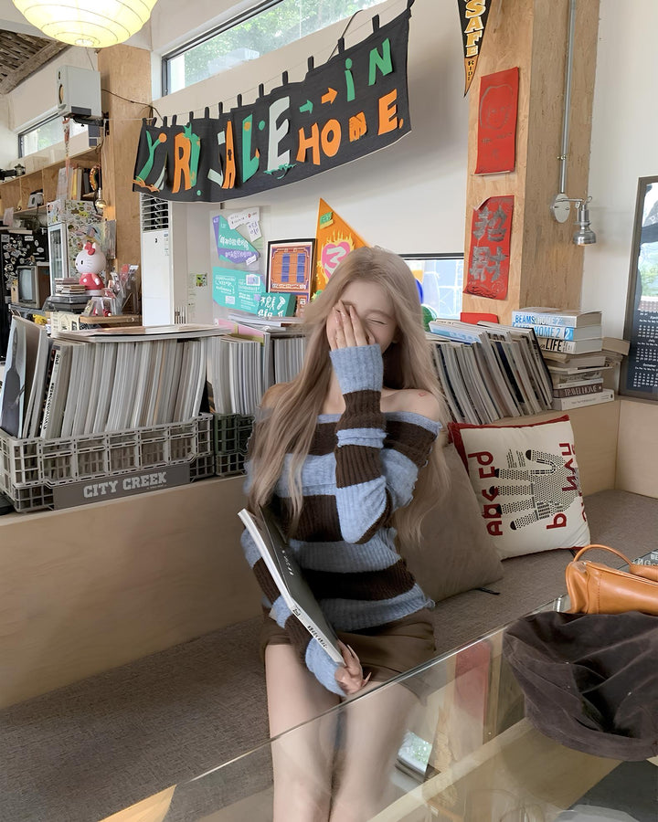 オフショルボーダーニットトップス Mc 644