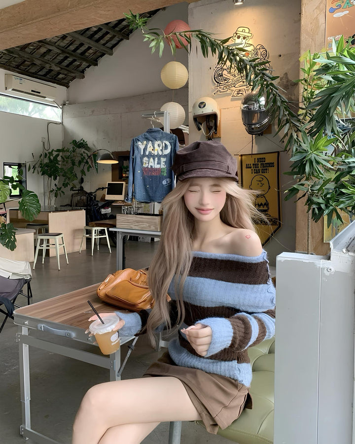 オフショルボーダーニットトップス Mc 644