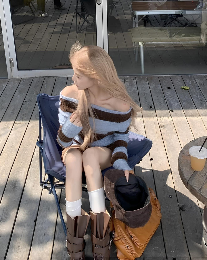 オフショルボーダーニットトップス Mc 644