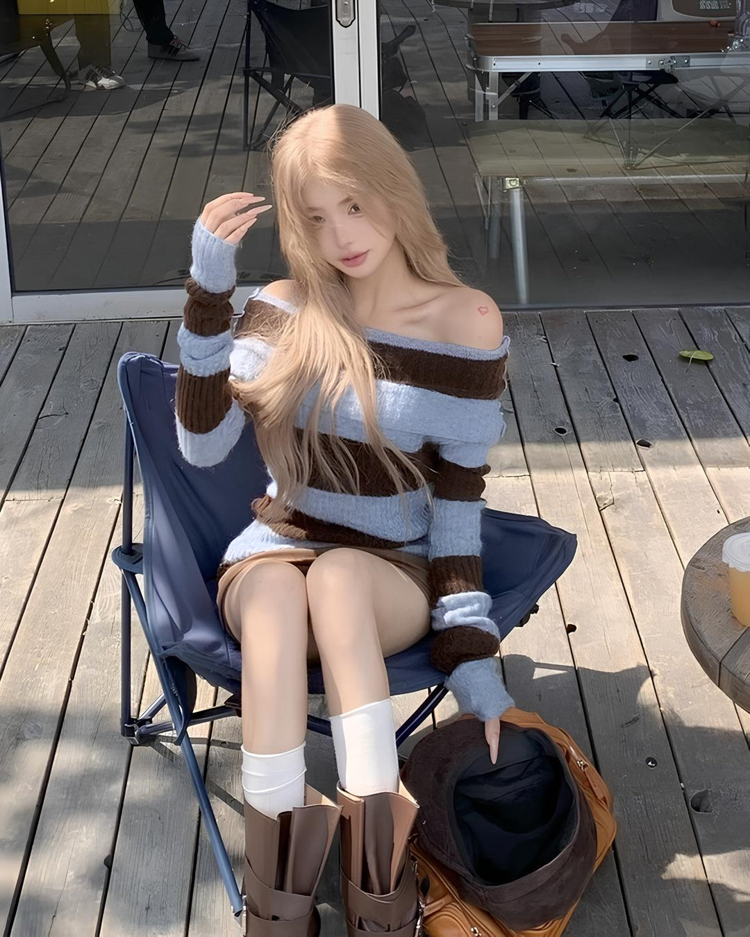 オフショルボーダーニットトップス Mc 644