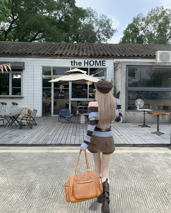 オフショルボーダーニットトップス Mc 644