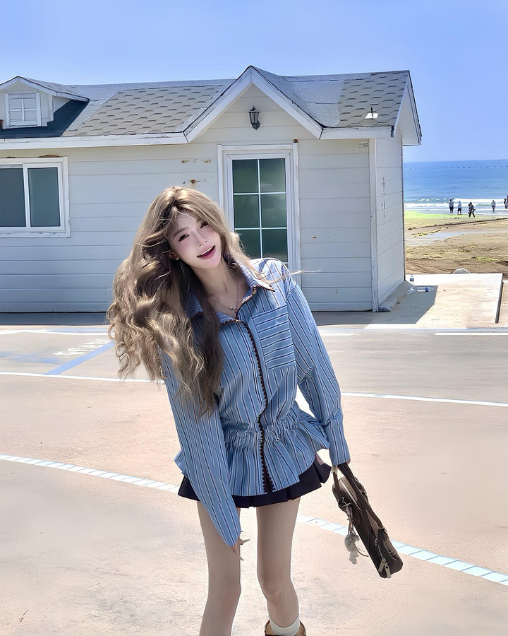 ウエストギャザーフリルストライプシャツ Mc 645