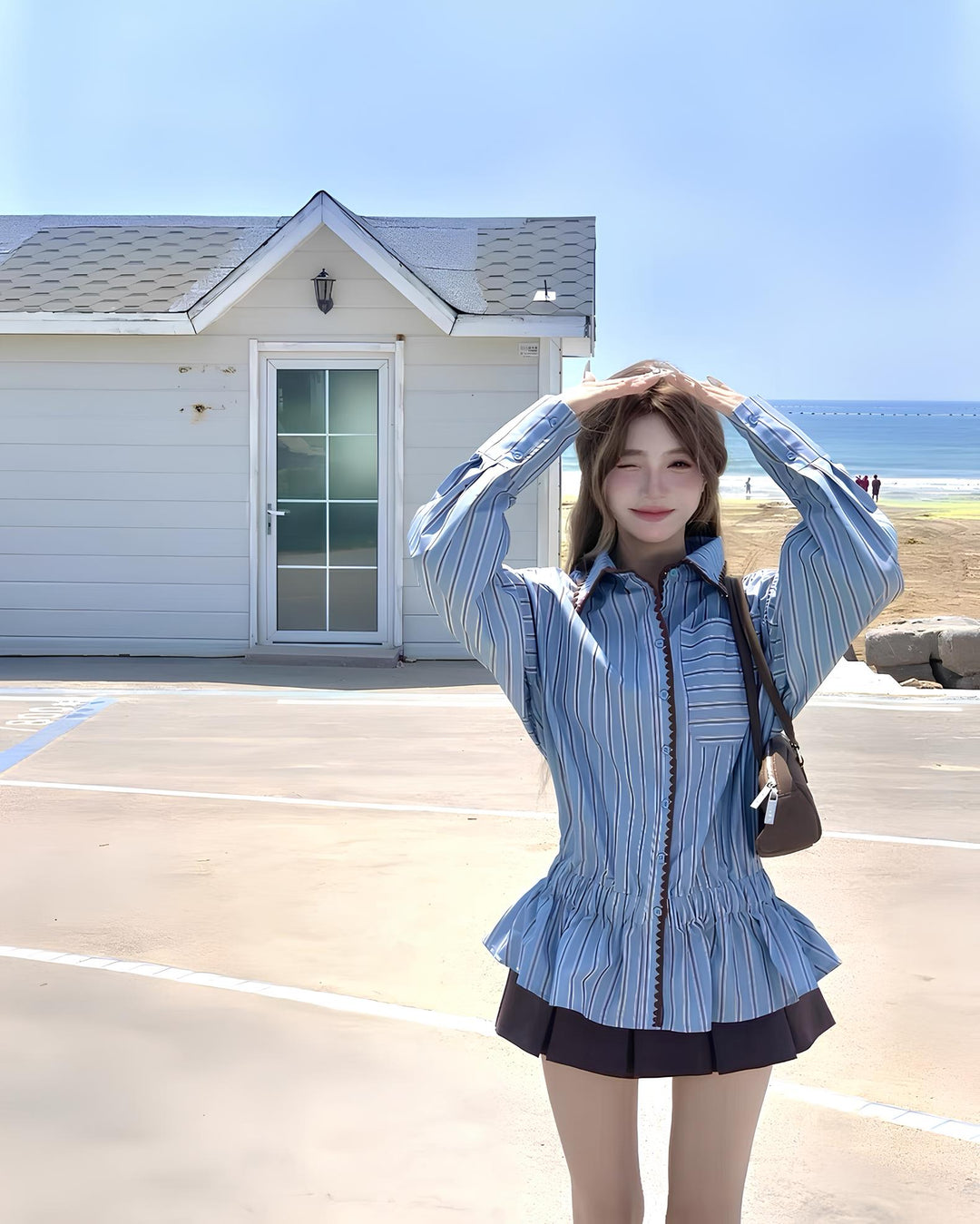 ウエストギャザーフリルストライプシャツ Mc 645