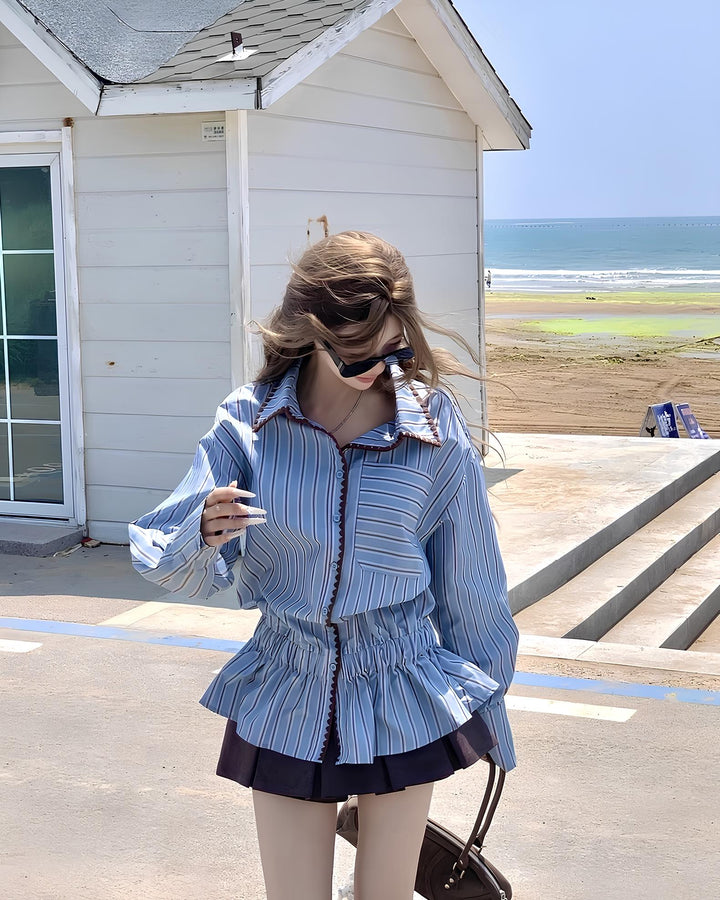 ウエストギャザーフリルストライプシャツ Mc 645