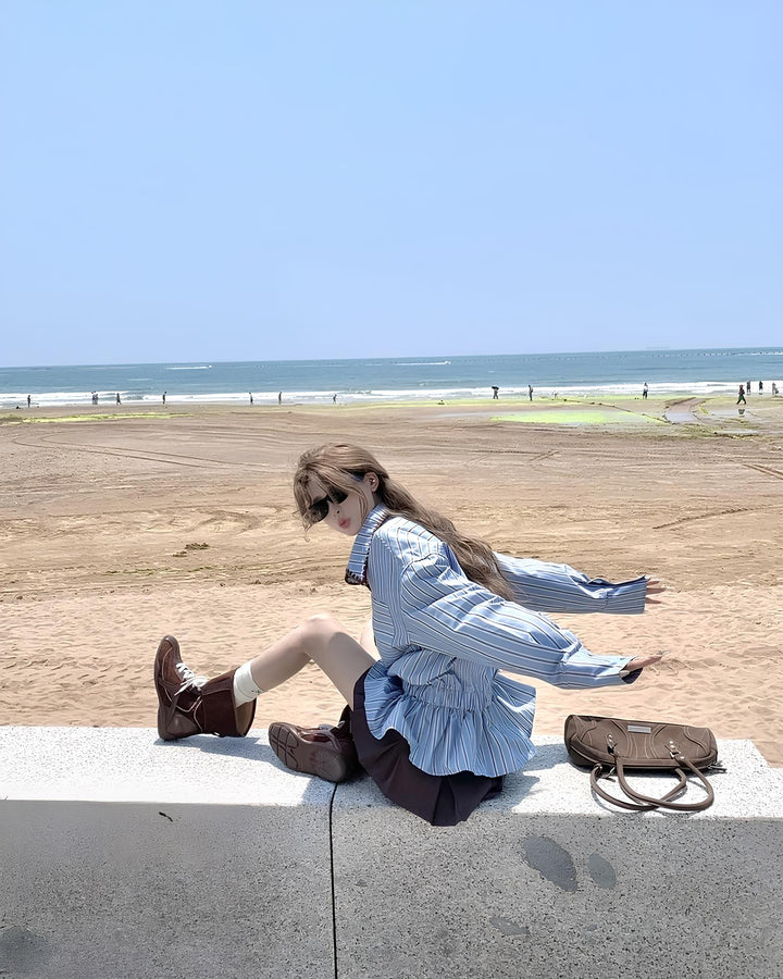 ウエストギャザーフリルストライプシャツ Mc 645