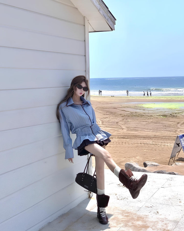 ウエストギャザーフリルストライプシャツ Mc 645