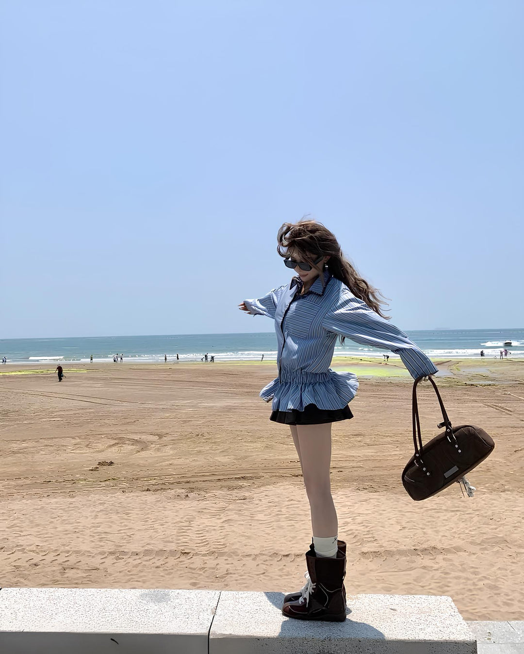 ウエストギャザーフリルストライプシャツ Mc 645