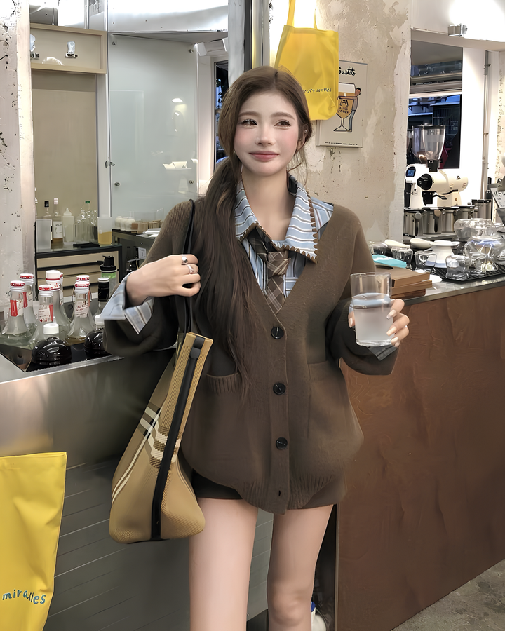 オーバーシルエットカーデ×ショートパンツ セットアップ Mc 646