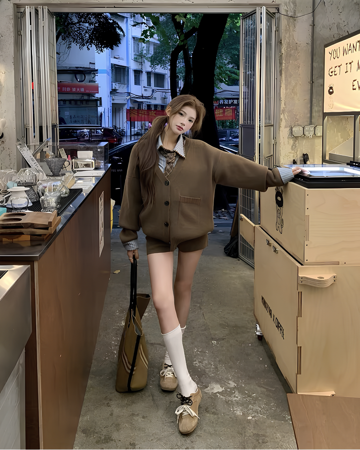 オーバーシルエットカーデ×ショートパンツ セットアップ Mc 646