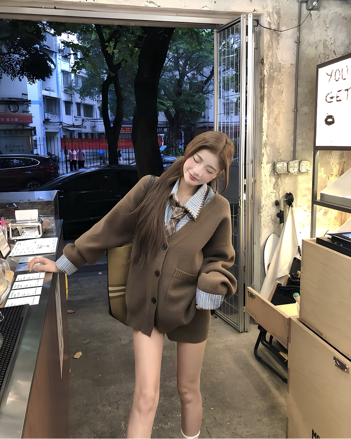 オーバーシルエットカーデ×ショートパンツ セットアップ Mc 646