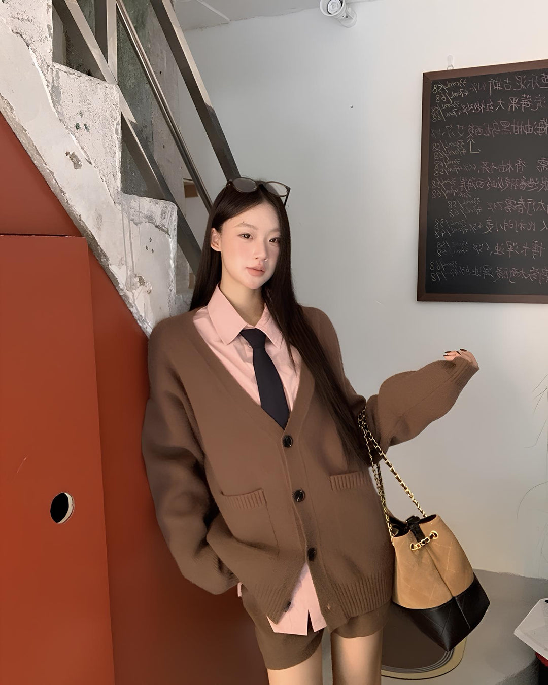 オーバーシルエットカーデ×ショートパンツ セットアップ Mc 646