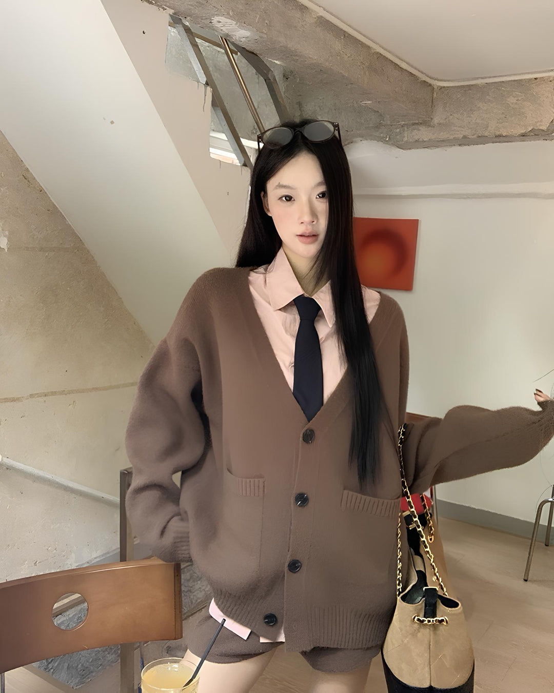 オーバーシルエットカーデ×ショートパンツ セットアップ Mc 646