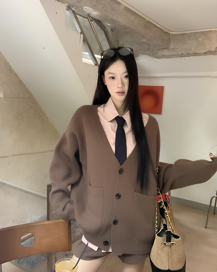 オーバーシルエットカーデ×ショートパンツ セットアップ Mc 646