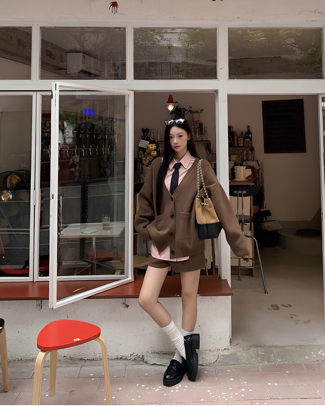 オーバーシルエットカーデ×ショートパンツ セットアップ Mc 646