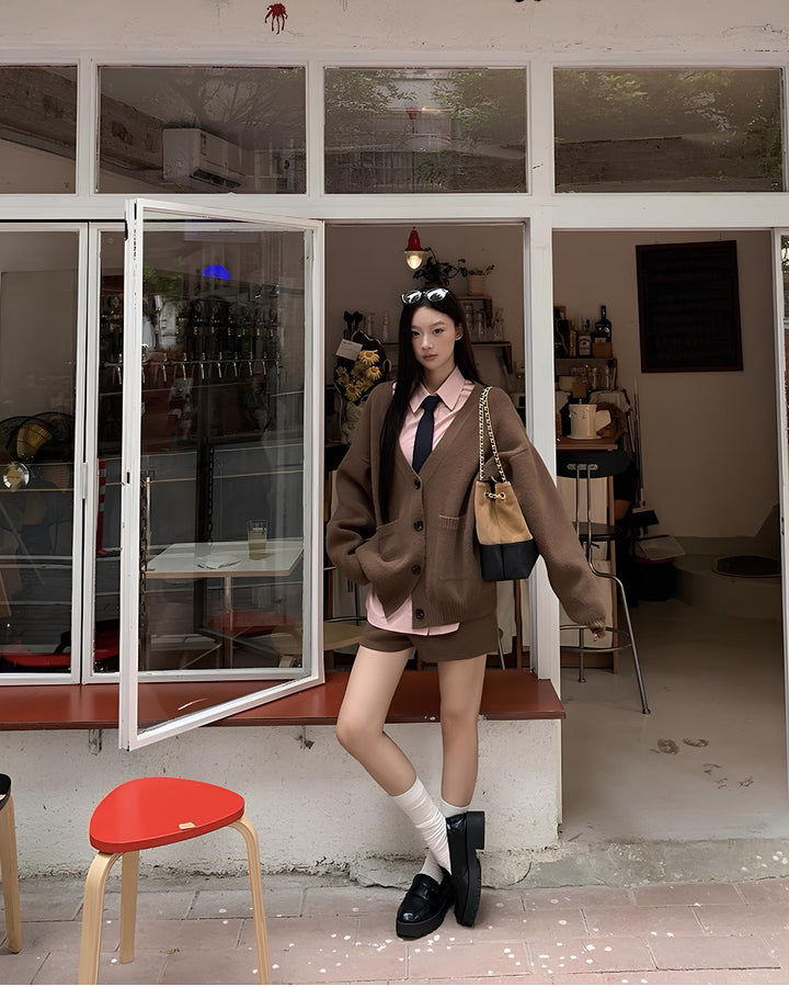 オーバーシルエットカーデ×ショートパンツ セットアップ Mc 646