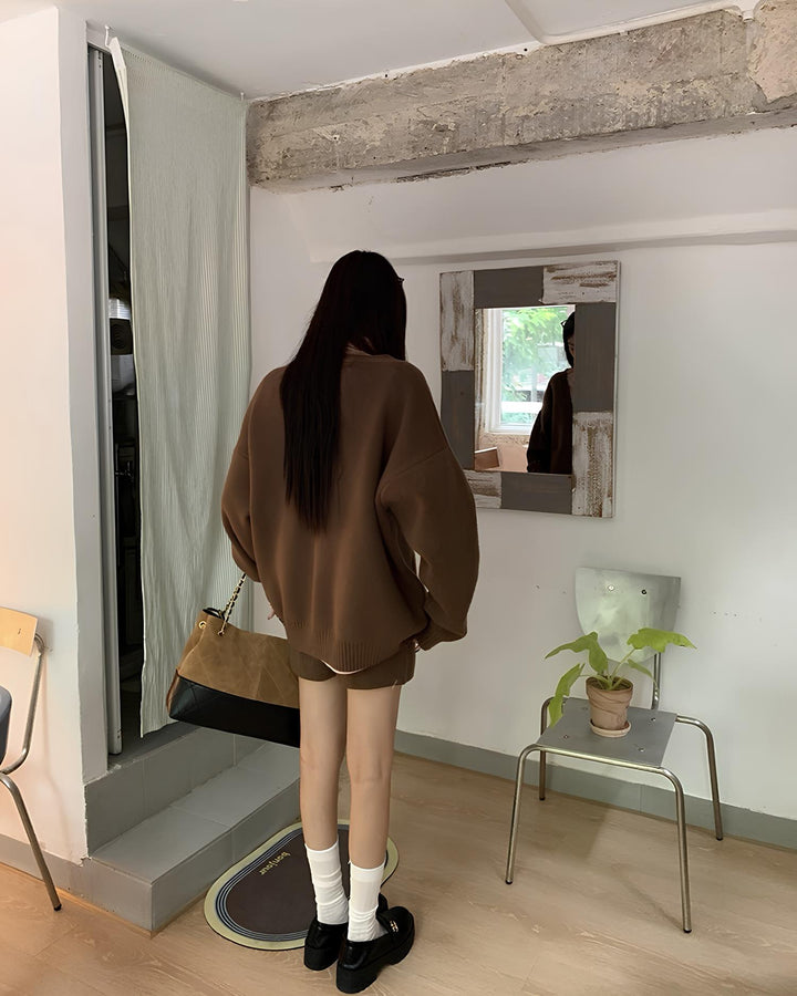 オーバーシルエットカーデ×ショートパンツ セットアップ Mc 646