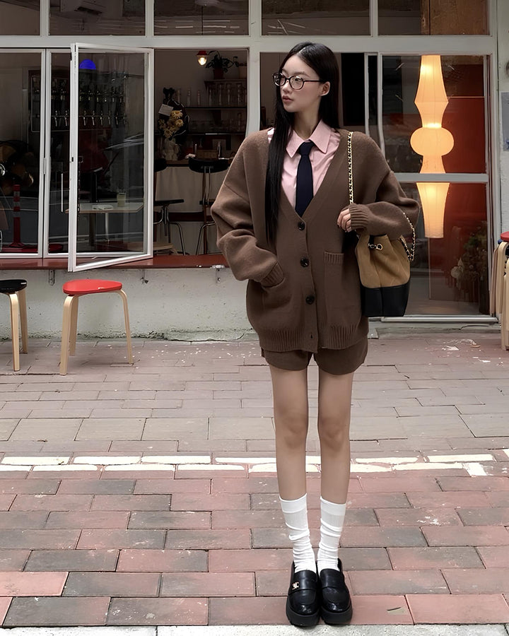 オーバーシルエットカーデ×ショートパンツ セットアップ Mc 646