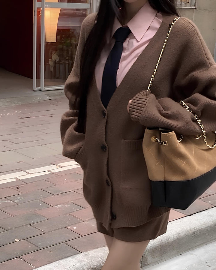 オーバーシルエットカーデ×ショートパンツ セットアップ Mc 646