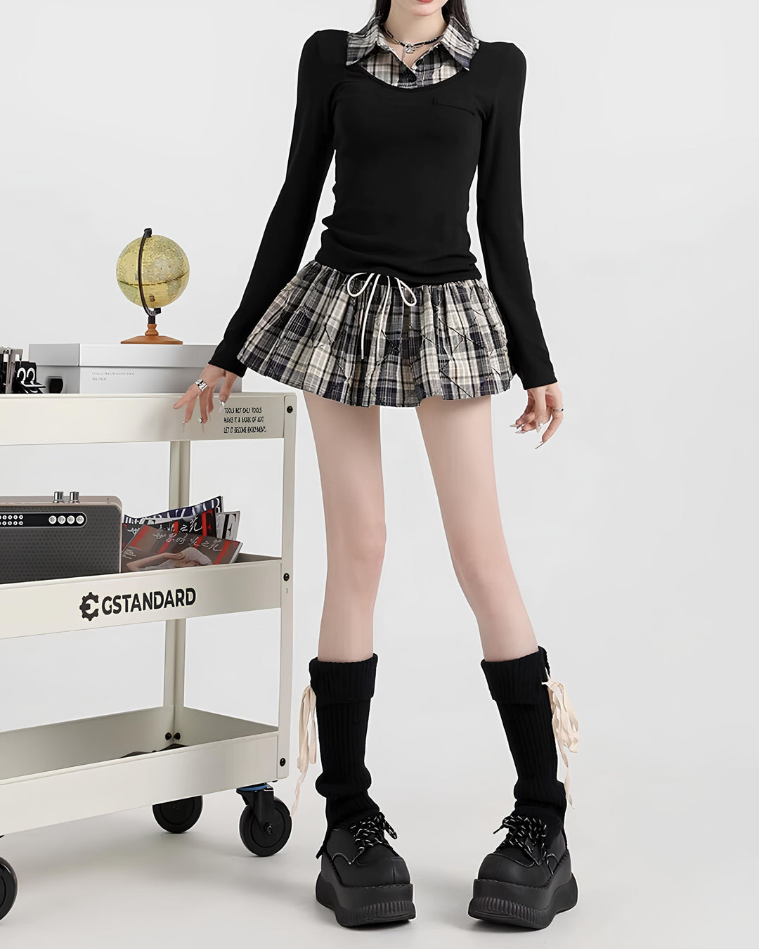 レイヤードチェックガーリーミニセットアップ  Mc656