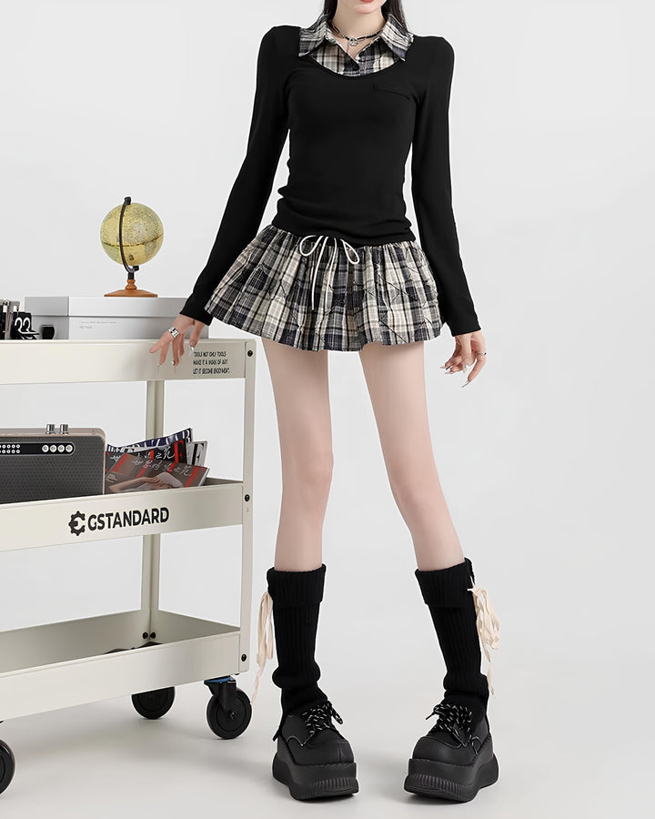 レイヤードチェックガーリーミニセットアップ  Mc656