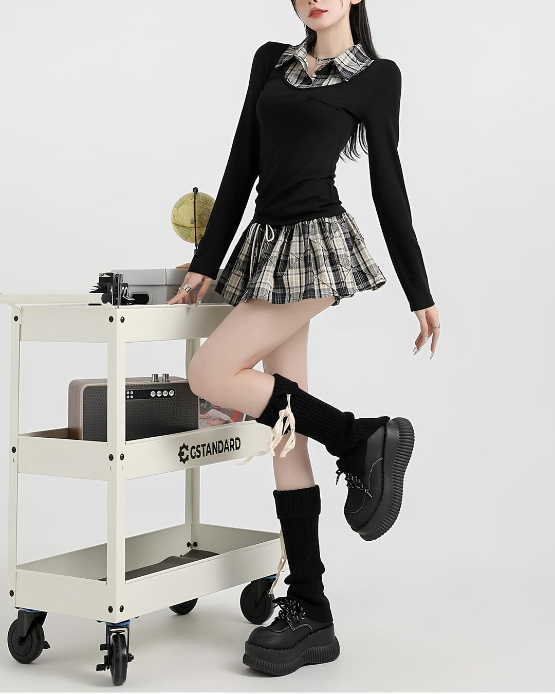 レイヤードチェックガーリーミニセットアップ  Mc656