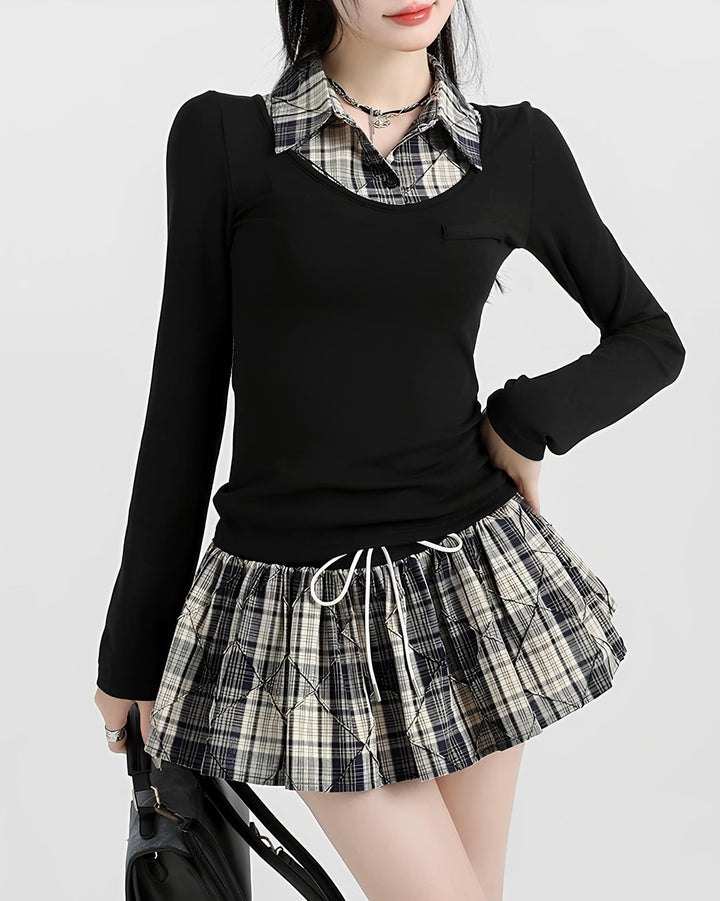 レイヤードチェックガーリーミニセットアップ  Mc656