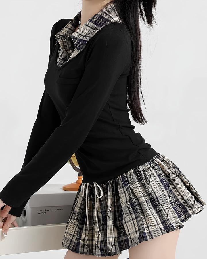 レイヤードチェックガーリーミニセットアップ  Mc656