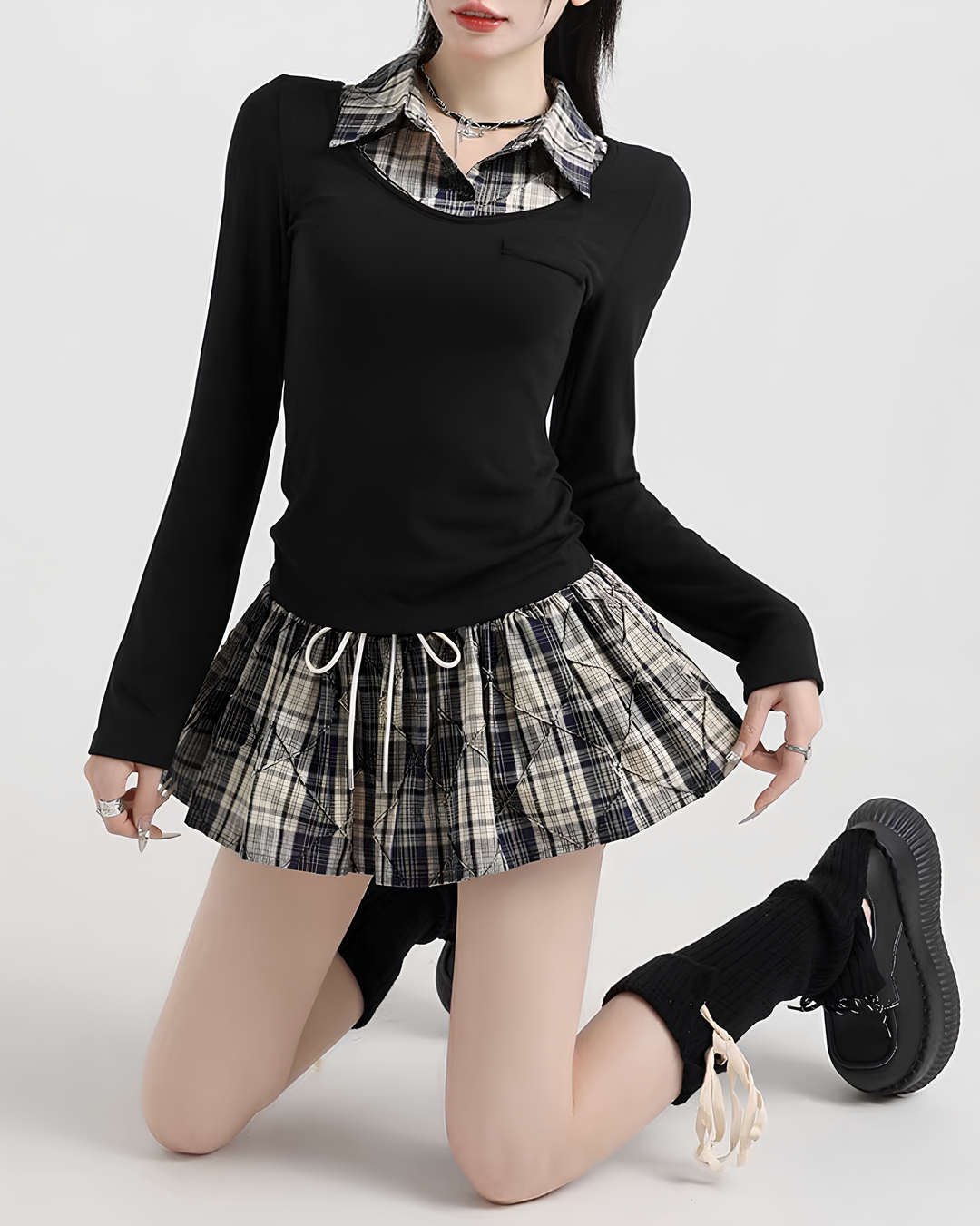 レイヤードチェックガーリーミニセットアップ  Mc656