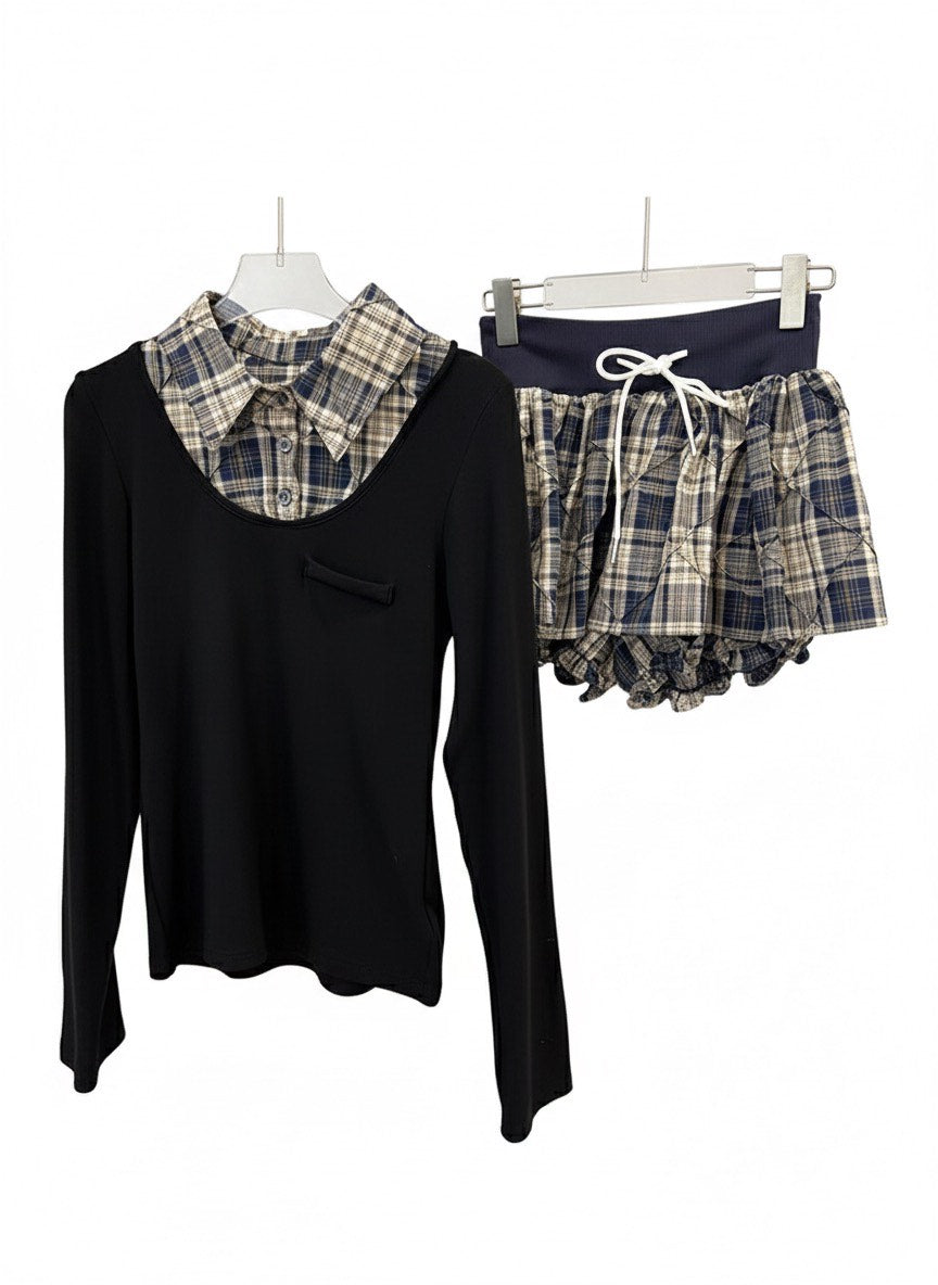 レイヤードチェックガーリーミニセットアップ  Mc656