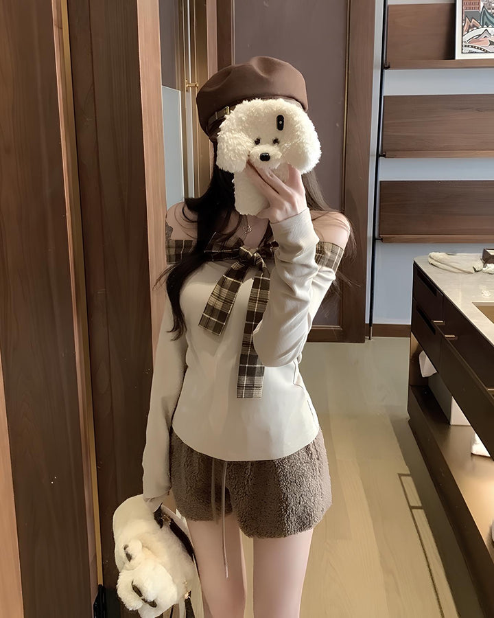 チェックリボンオフショルトップス Mc 662