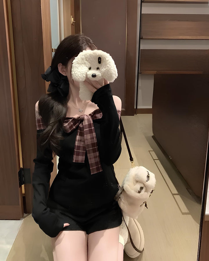 チェックリボンオフショルトップス Mc 662