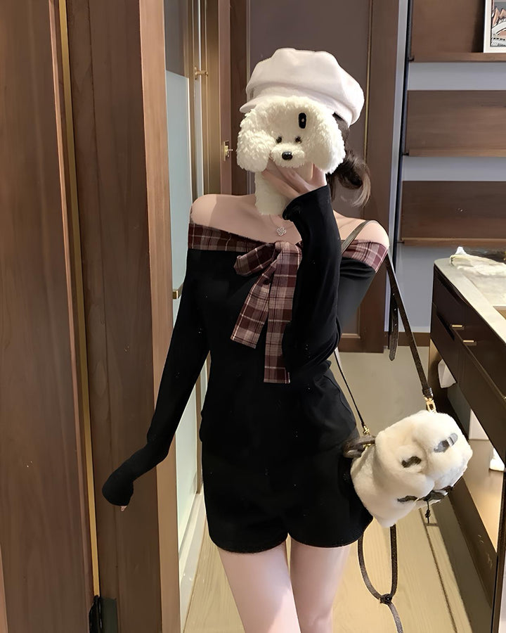 チェックリボンオフショルトップス Mc 662