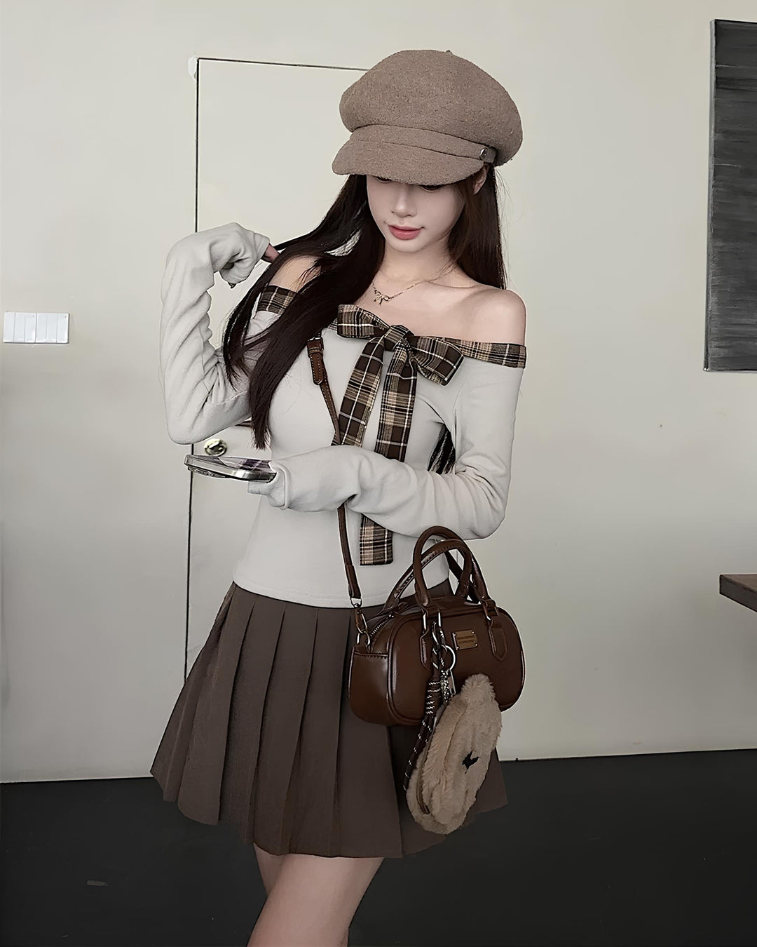 チェックリボンオフショルトップス Mc 662