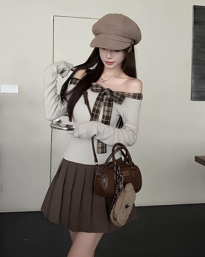 チェックリボンオフショルトップス Mc 662