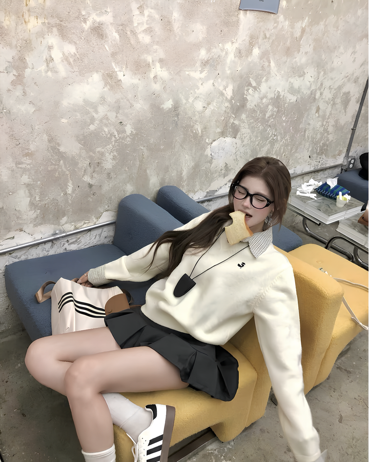 カレッジレイヤード風ニットトップス Mc 663