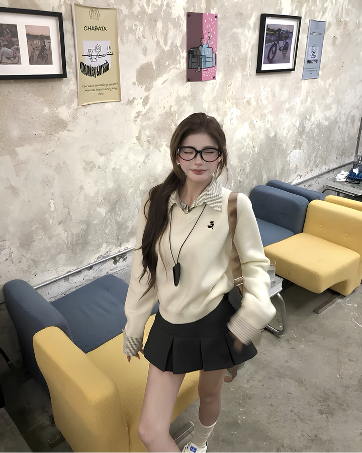 カレッジレイヤード風ニットトップス Mc 663