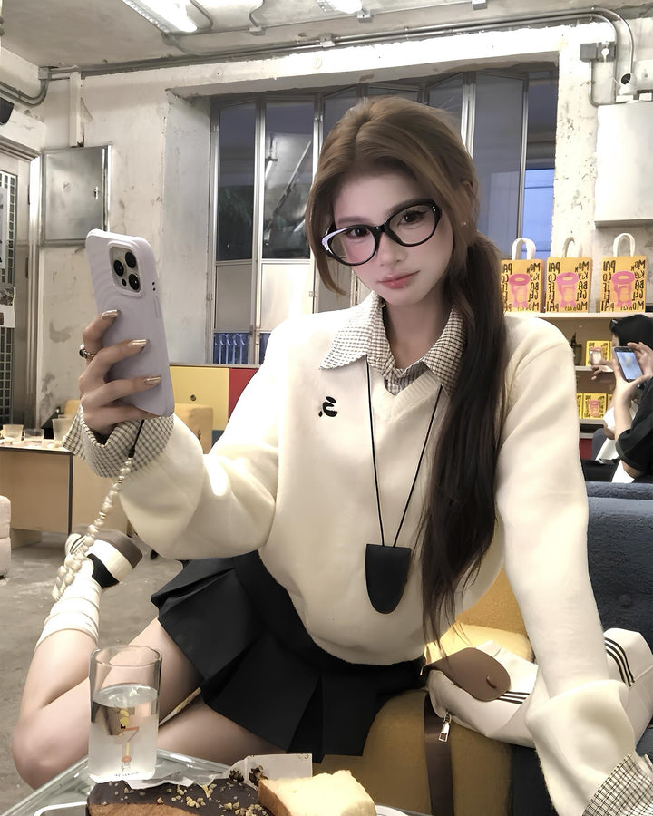 カレッジレイヤード風ニットトップス Mc 663