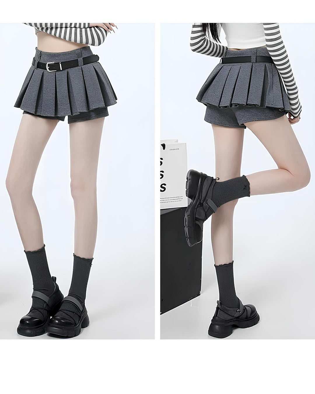 ベルト付きフレアショーパンミニスカート Mc 664