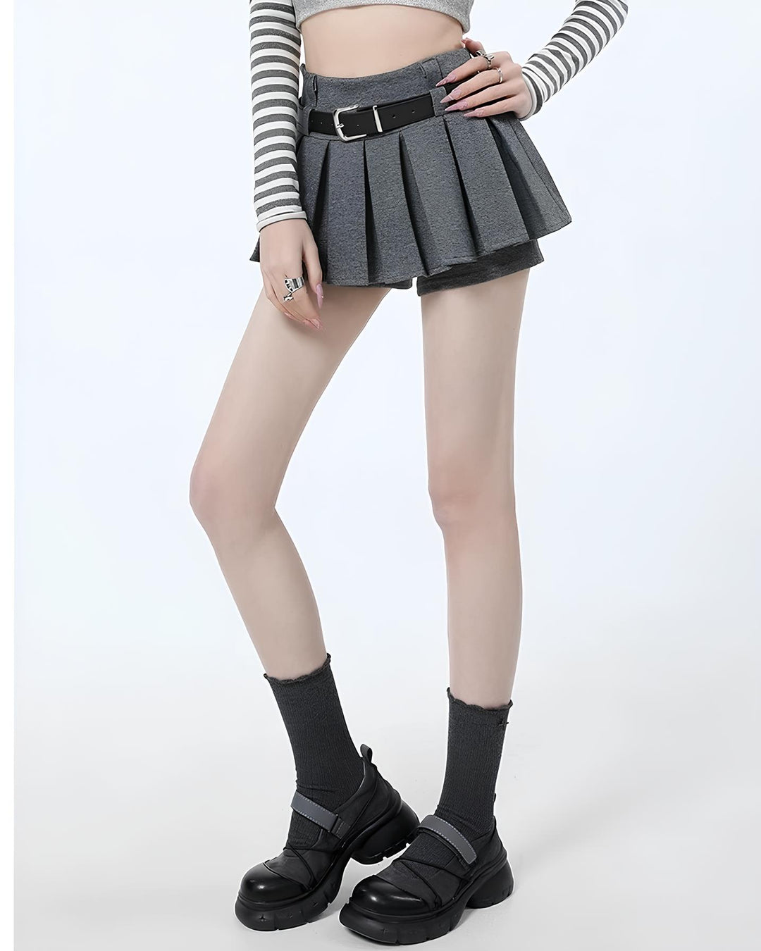 ベルト付きフレアショーパンミニスカート Mc 664