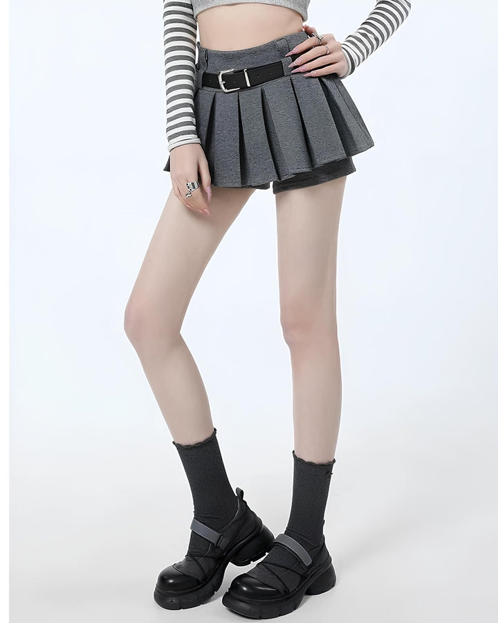 ベルト付きフレアショーパンミニスカート Mc 664