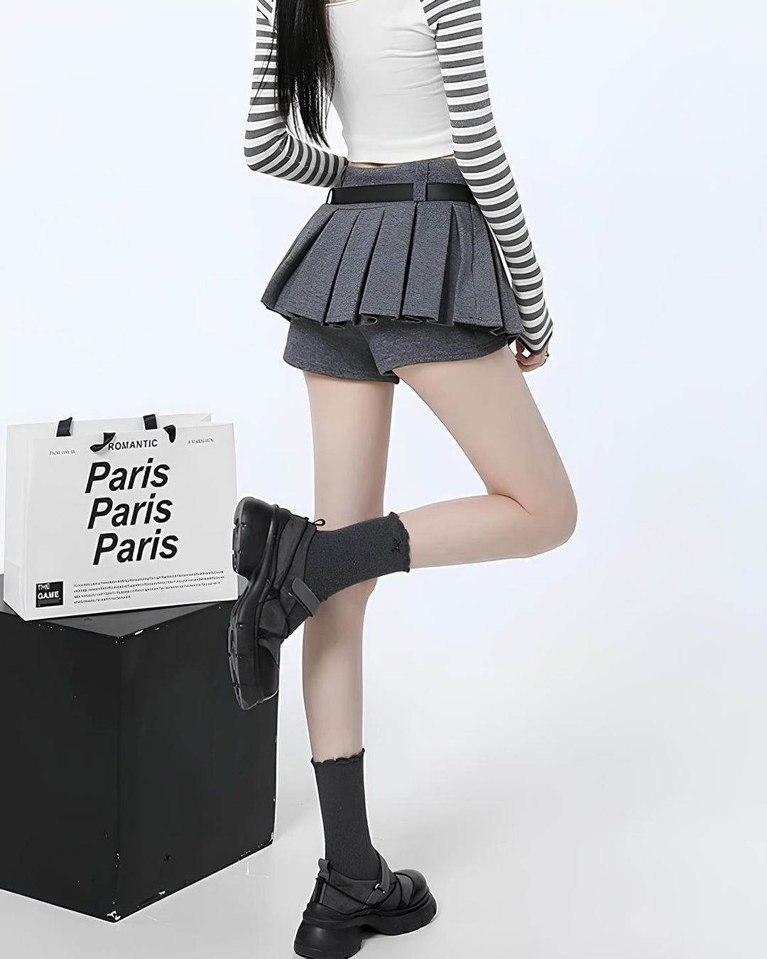 ベルト付きフレアショーパンミニスカート Mc 664