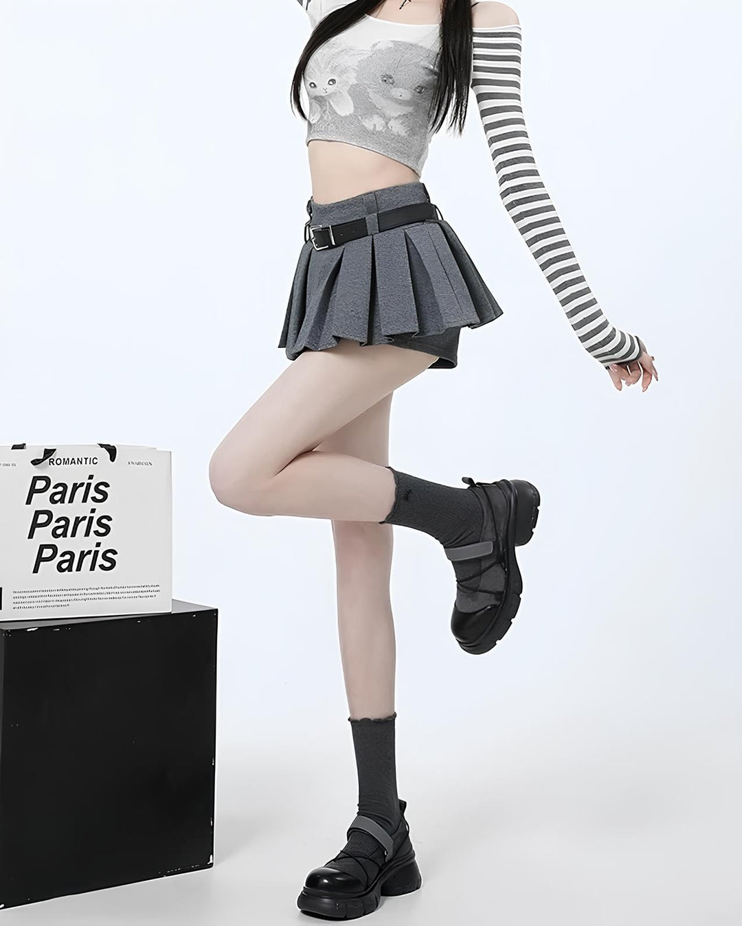 ベルト付きフレアショーパンミニスカート Mc 664