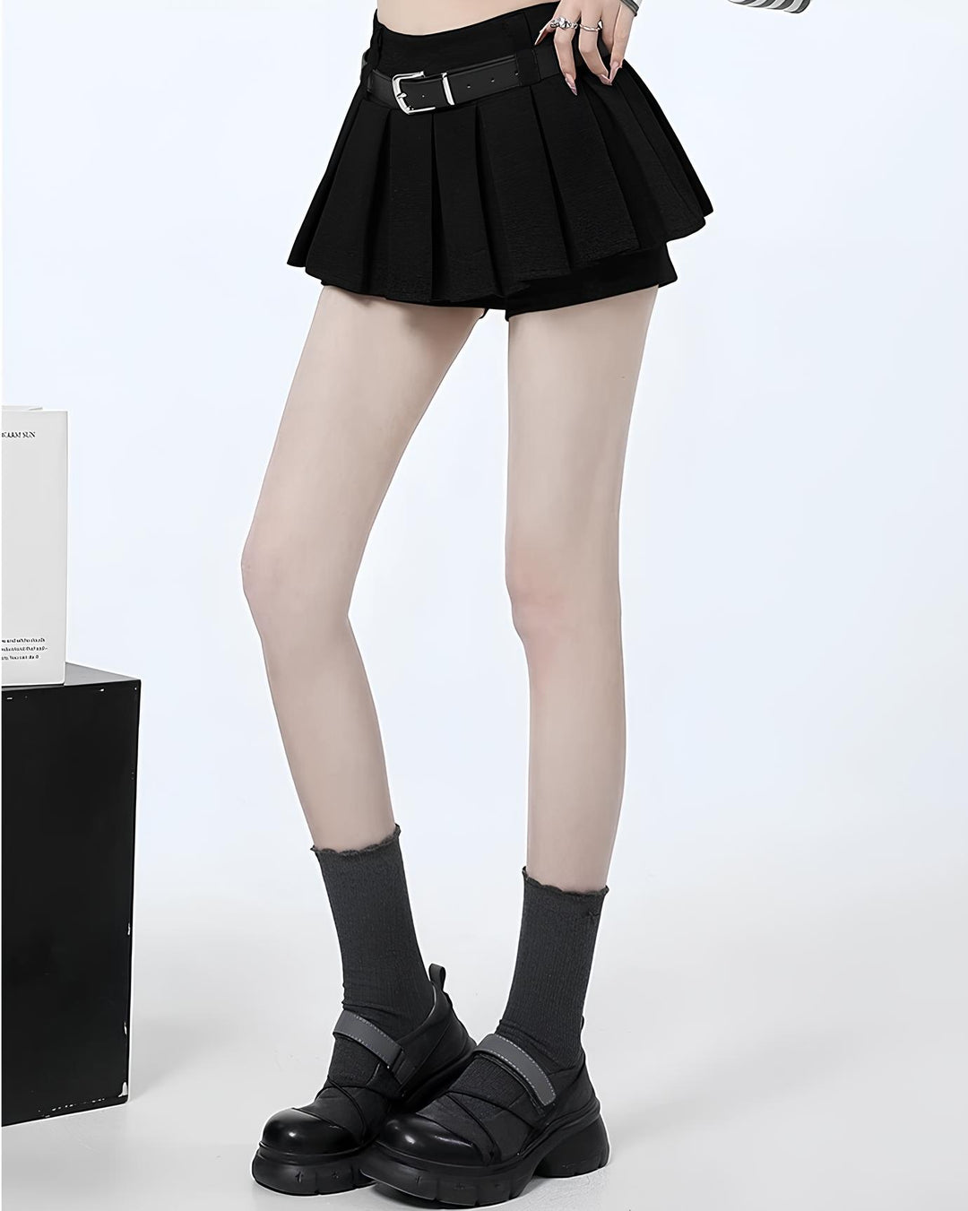 ベルト付きフレアショーパンミニスカート Mc 664