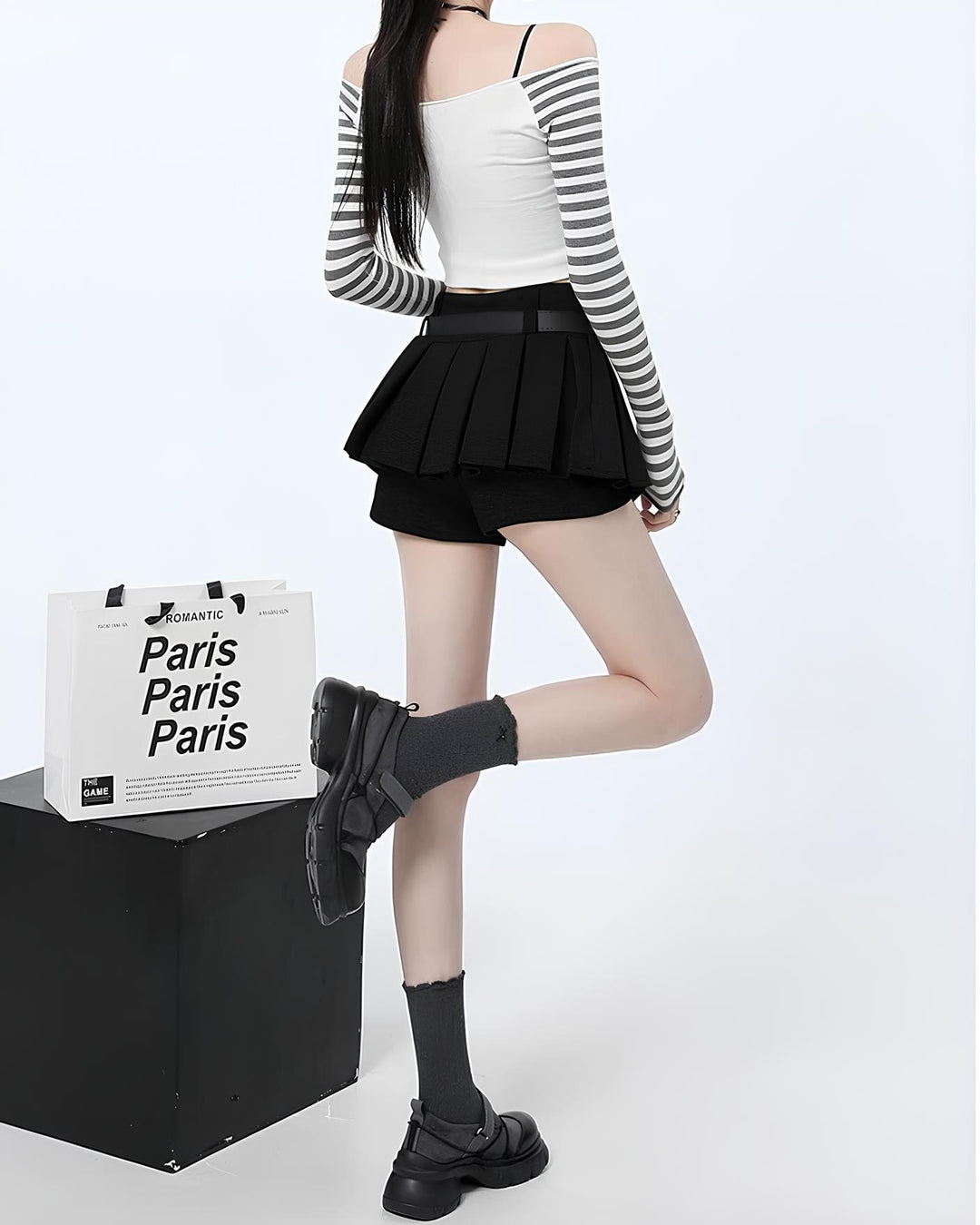 ベルト付きフレアショーパンミニスカート Mc 664